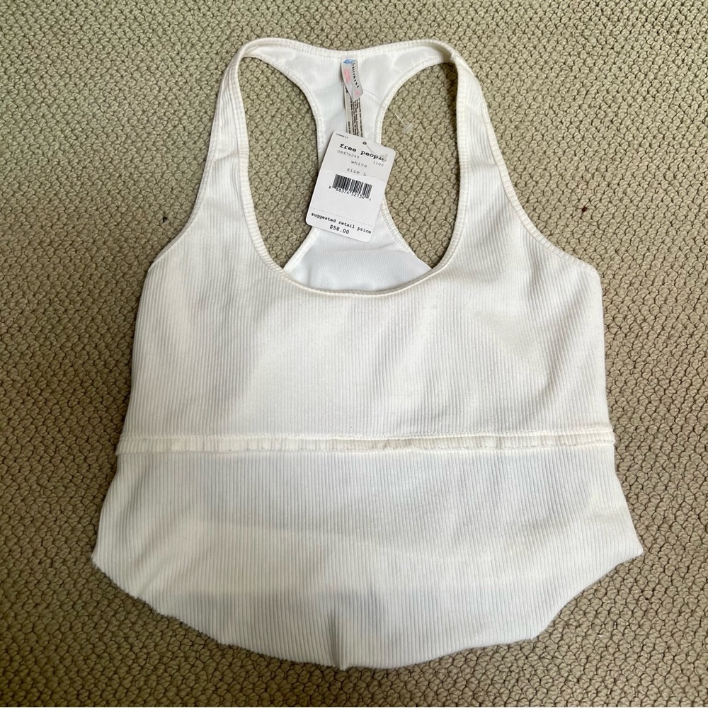 Free People White Ribbed Racerback Tank Top Women’s Size Large